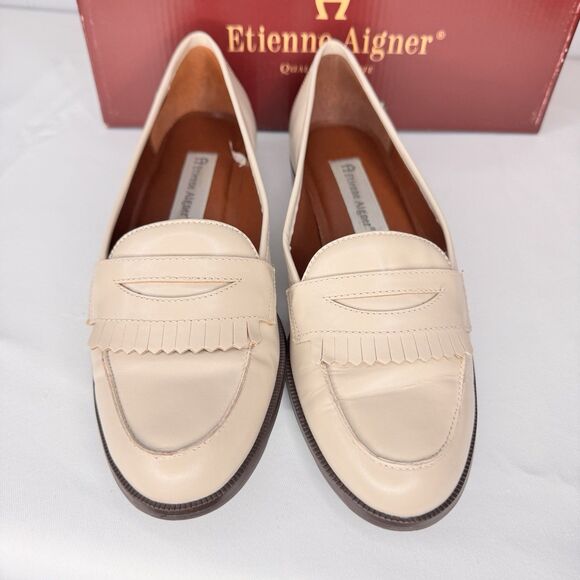 Etienne Aigner Sz 7.5 M Buckingham Leala Alabaster Leather SlipOn Penny Loafer - Picture 4 of 11